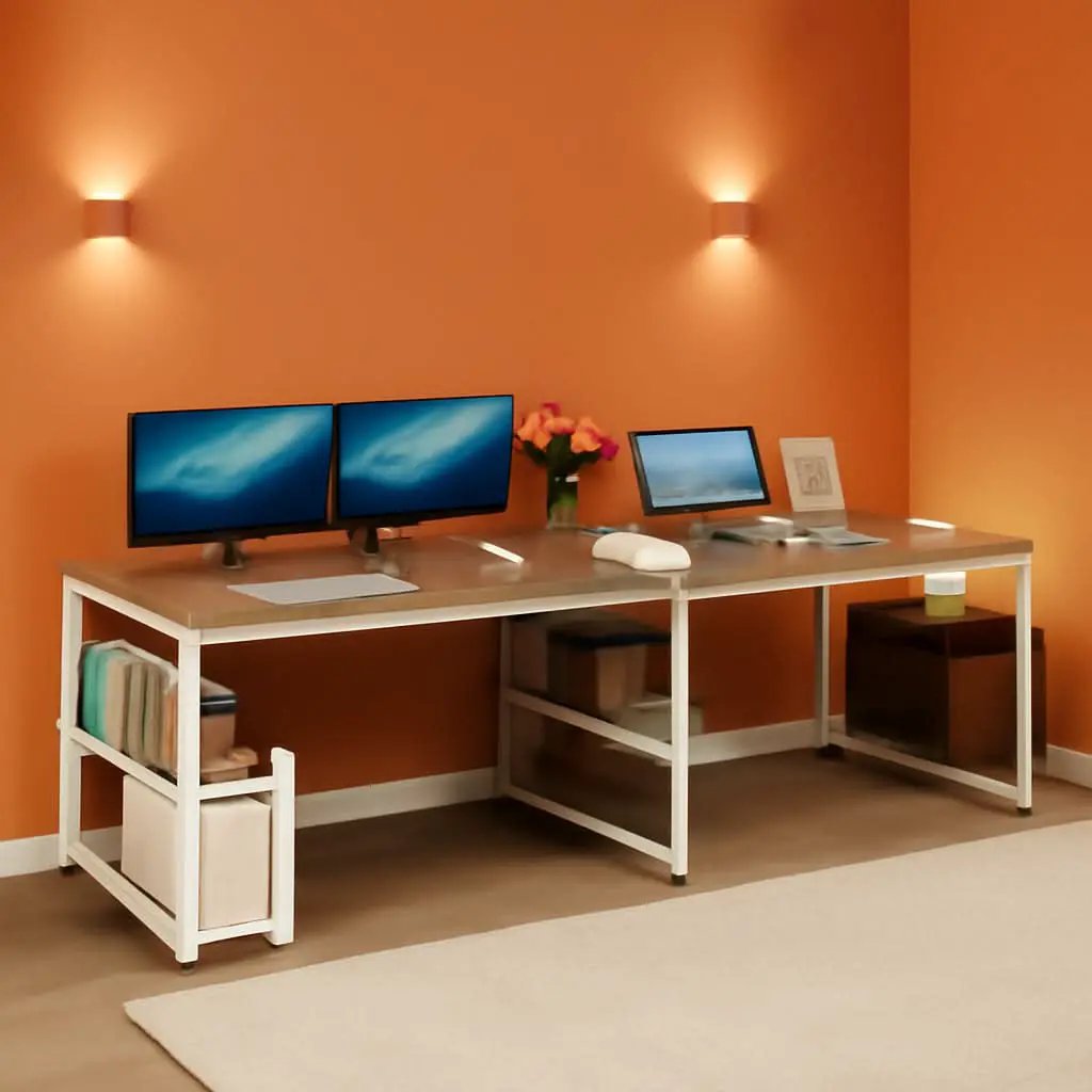 Double Workstation Desk For Two Person With Shelf from PriceLows™