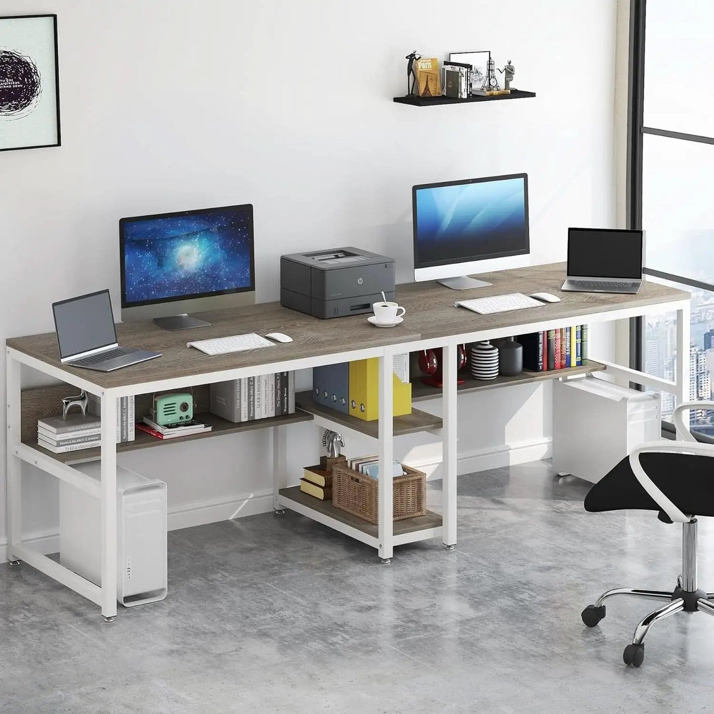 Double Workstation Desk For Two Person With Shelf from PriceLows™