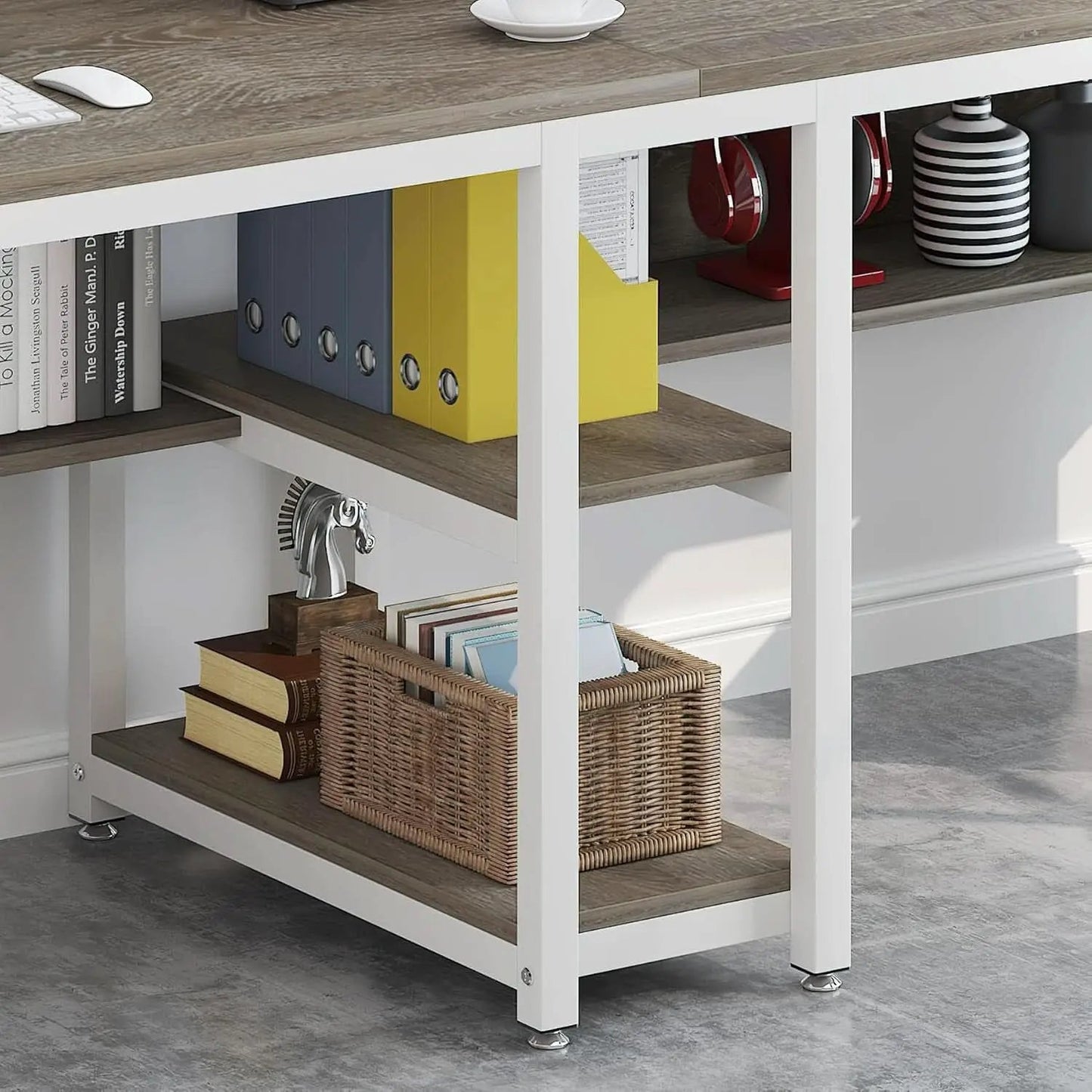 Double Workstation Desk For Two Person With Shelf from PriceLows™