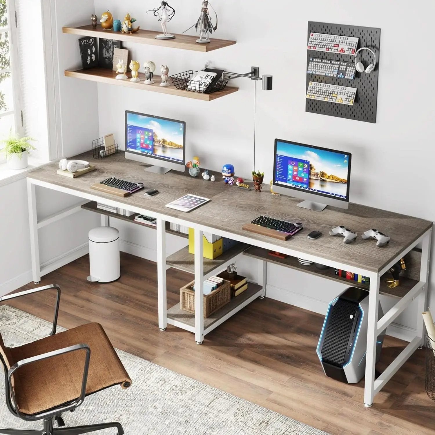 Double Workstation Desk For Two Person With Shelf from PriceLows™