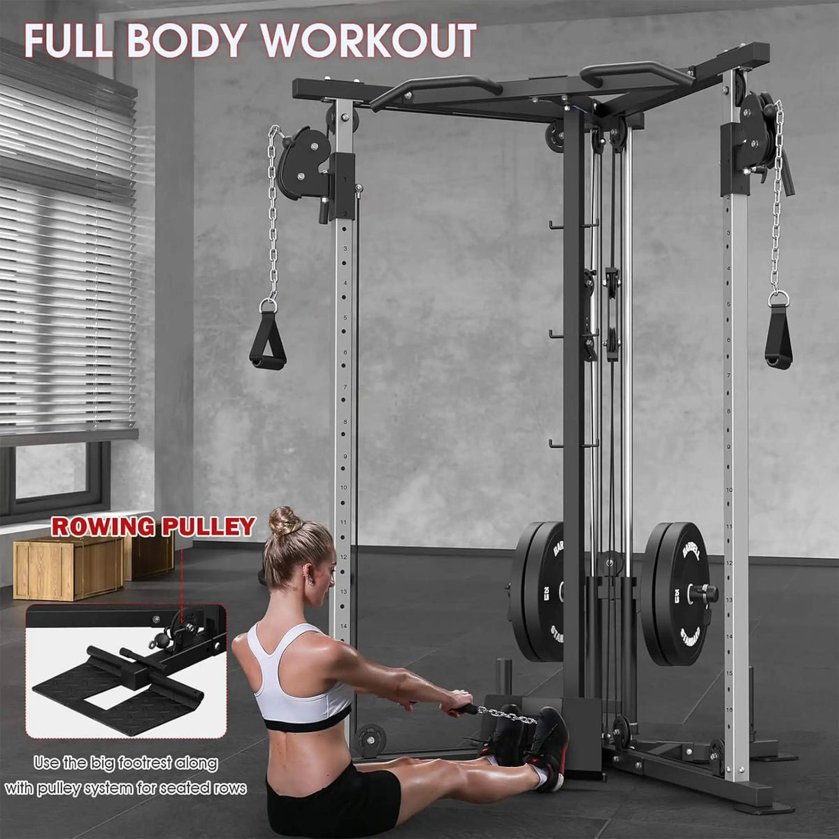 Dual Pulley Cable Crossover Machine With Pull Up And LAT Bar | Weight Lifting Machine & Rack | Home Use | Home