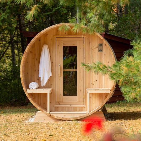 Dundalk Leisurecraft 4 Person Canadian Timber Serenity Barrel Sauna With Solid Wood | 4-Person | Solid Wood | Outdoor Living