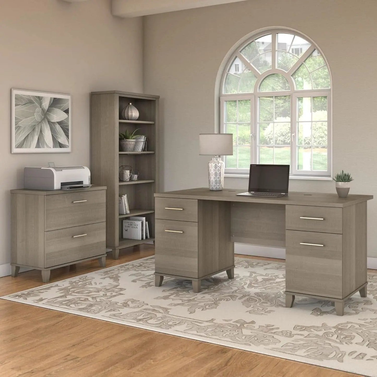 Durable 60W Office Desk with Drawers in Gray from PriceLows™