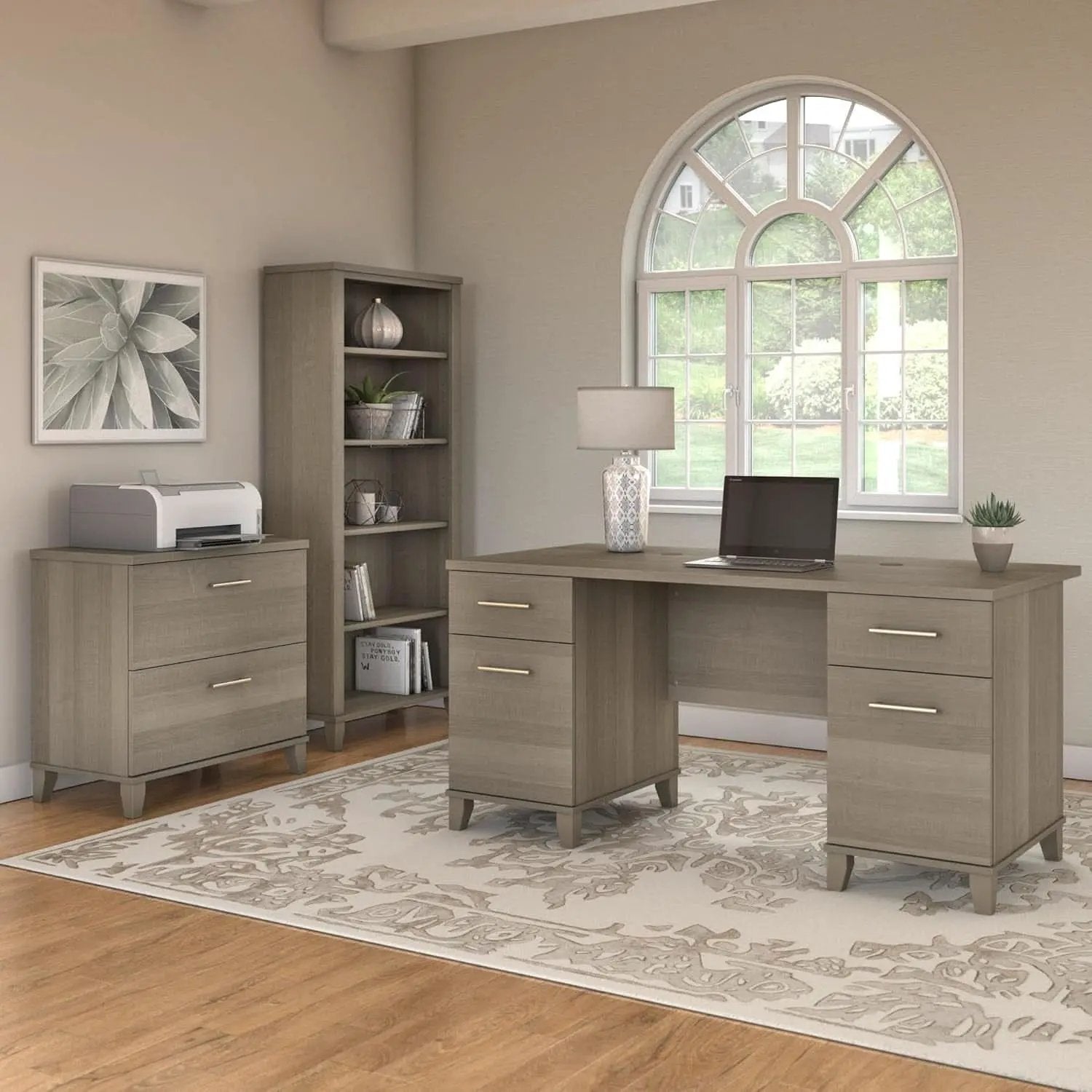 Durable 60W Office Desk with Drawers in Gray from PriceLows™