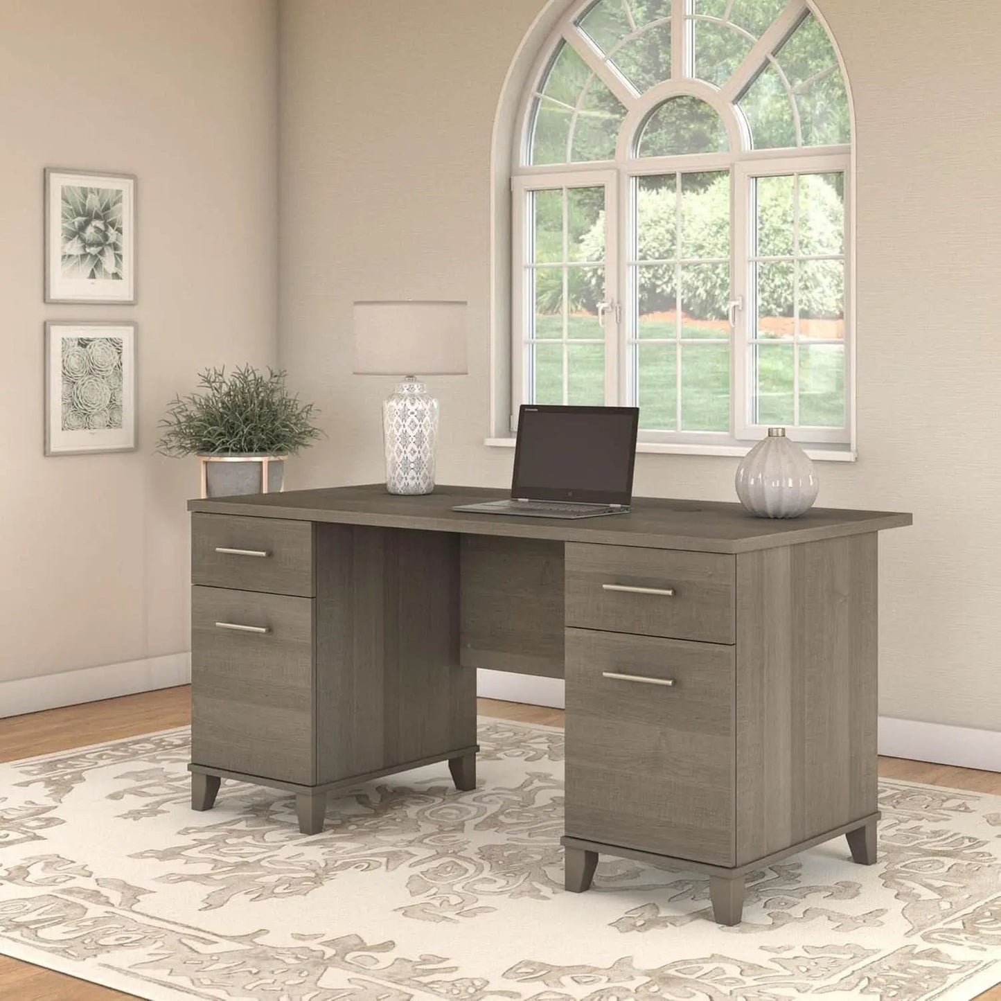 Durable 60W Office Desk with Drawers in Gray from PriceLows™