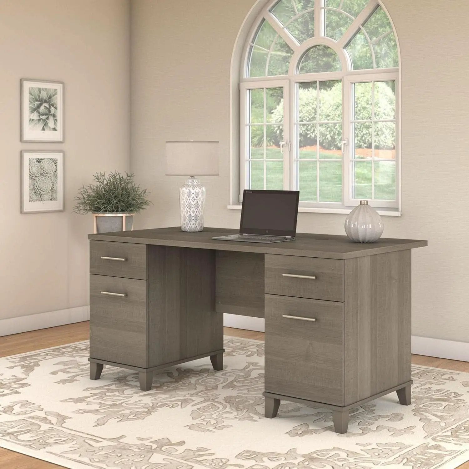 Durable 60W Office Desk with Drawers in Gray from PriceLows™