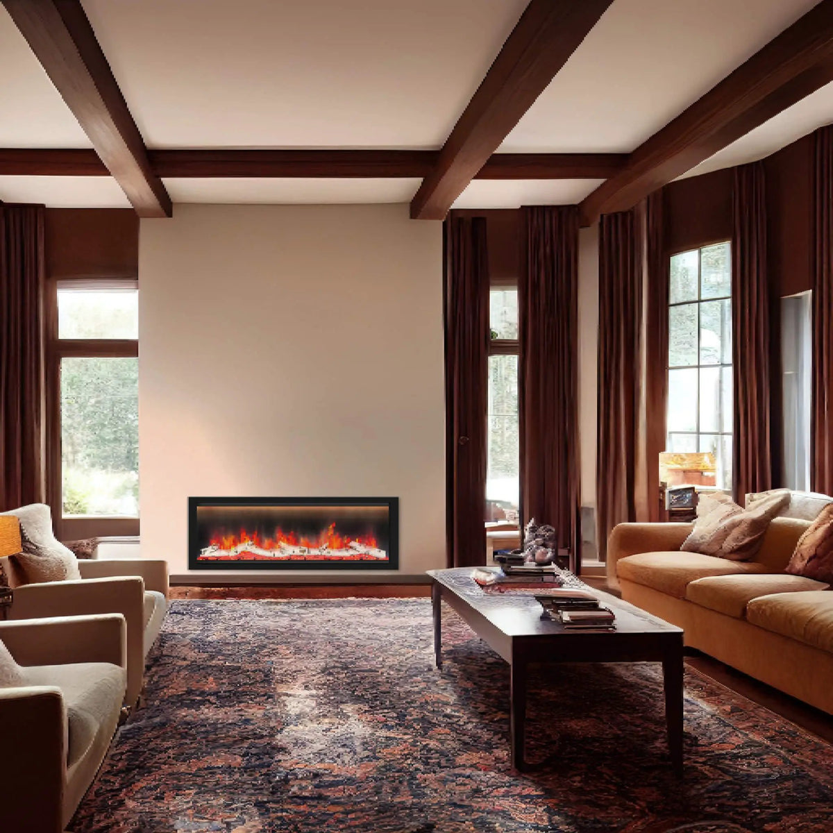 Smart Linear Electric Fireplace | Dynasty Allegro 58 Inch | Heater Timer Settings | App Control