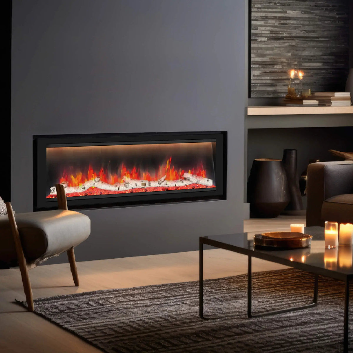 Smart Linear Electric Fireplace | Dynasty Allegro 58 Inch | Heater Timer Settings | App Control