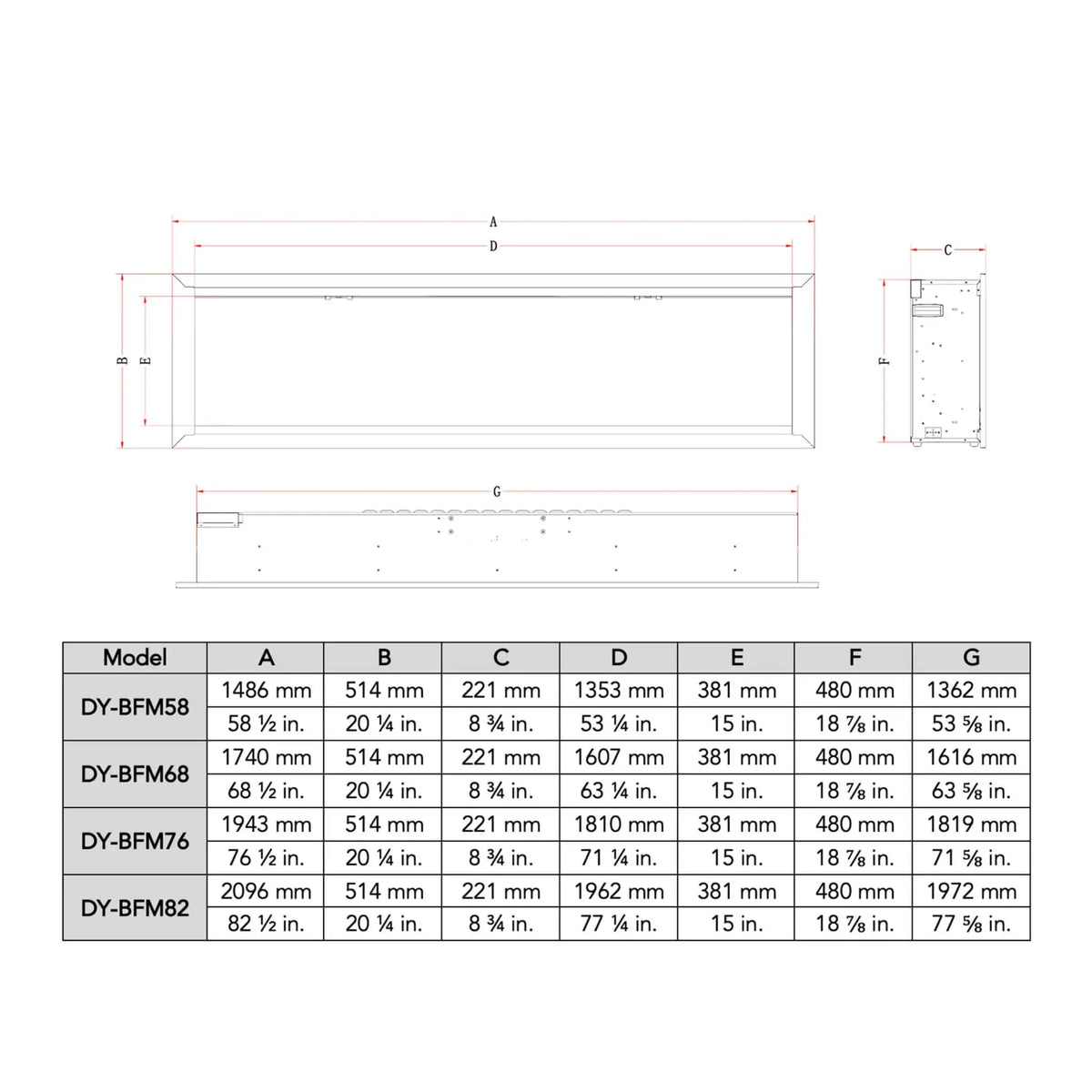 Smart Linear Electric Fireplace | Dynasty Allegro 58 Inch | Heater Timer Settings | App Control