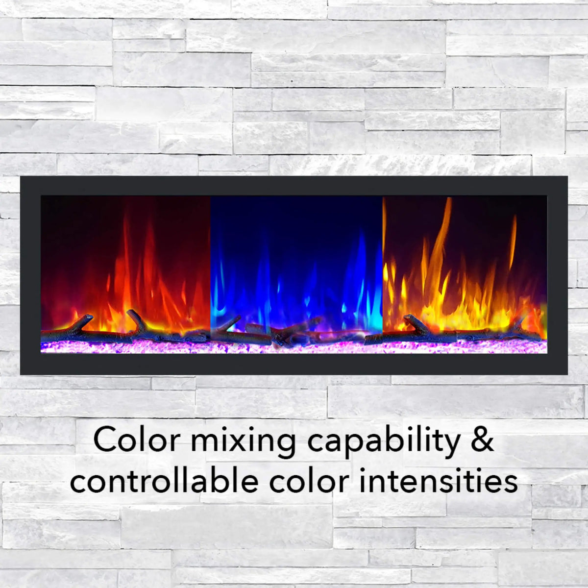 Recessed Linear Electric Fireplace | Dynasty Cascade 82 Inch | Plug-In 120V | Overheat Protection