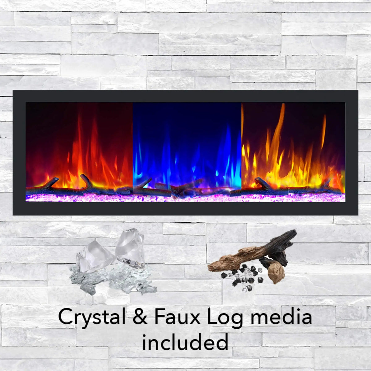 Recessed Linear Electric Fireplace | Dynasty Cascade 82 Inch | Plug-In 120V | Overheat Protection
