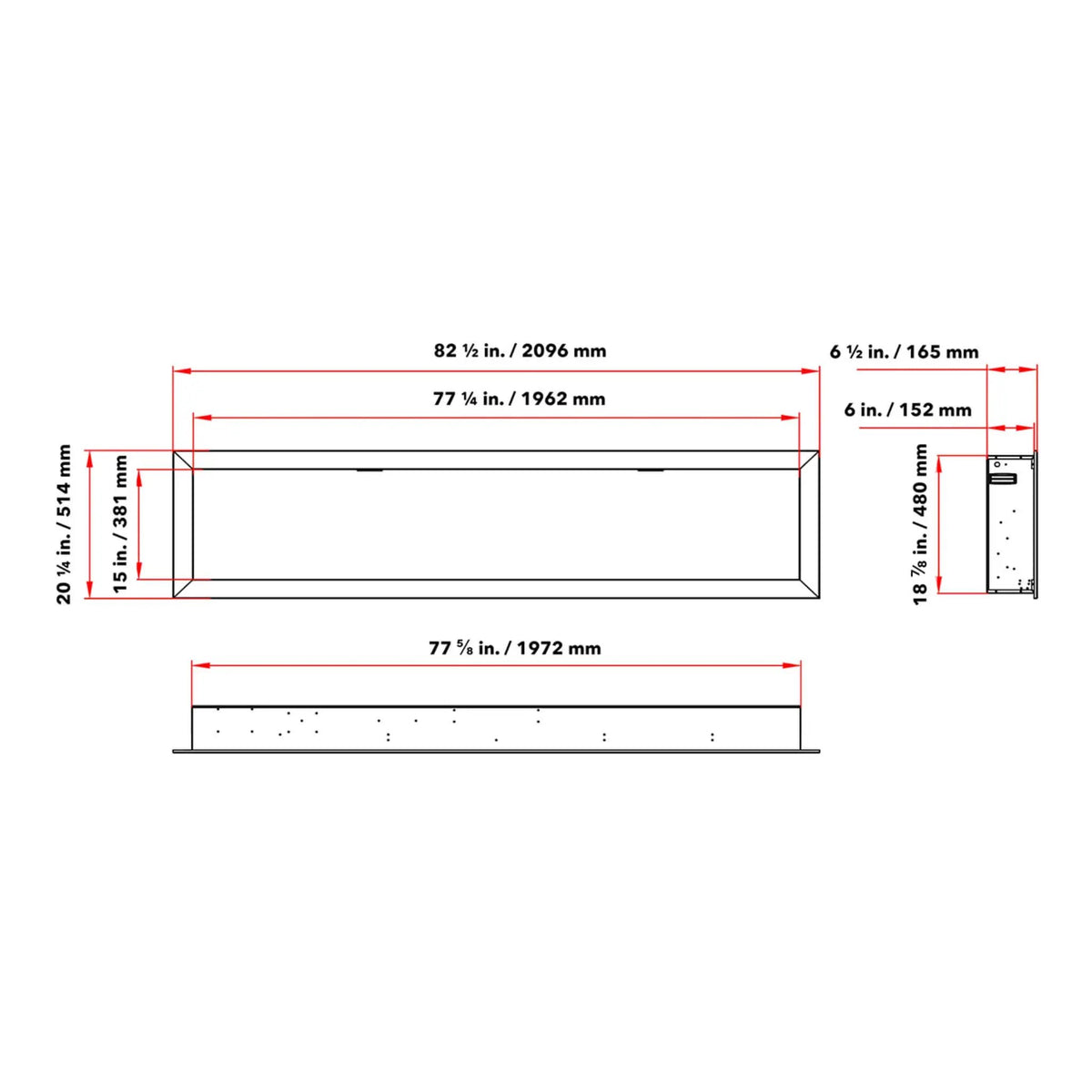 Recessed Linear Electric Fireplace | Dynasty Cascade 82 Inch | Plug-In 120V | Overheat Protection