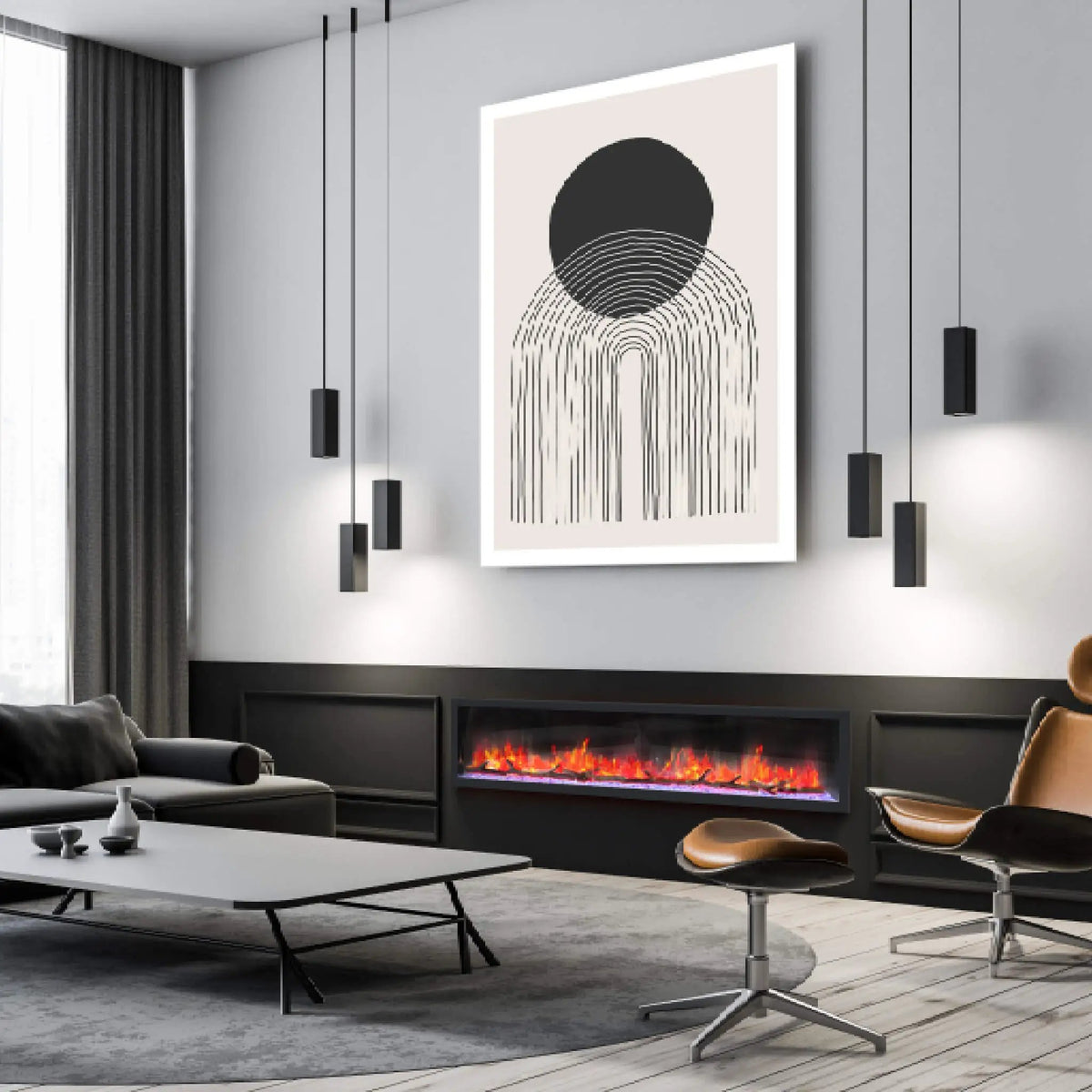 Recessed Linear Electric Fireplace | Dynasty Cascade 82 Inch | Plug-In 120V | Overheat Protection