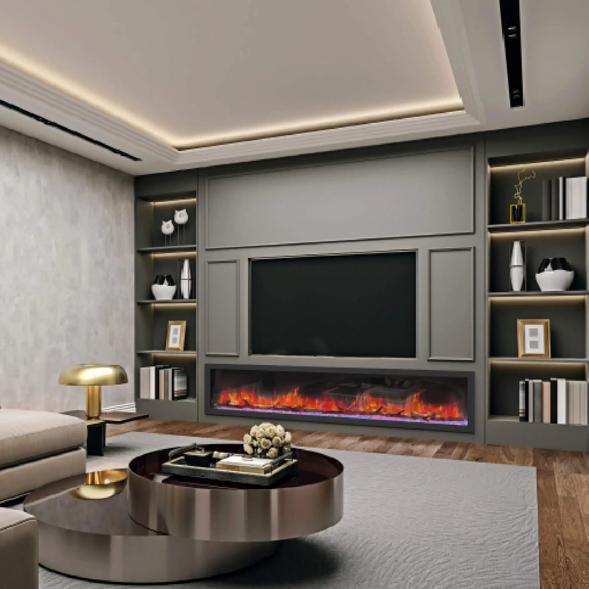 Recessed Linear Electric Fireplace | Dynasty Cascade 82 Inch | Plug-In 120V | Overheat Protection