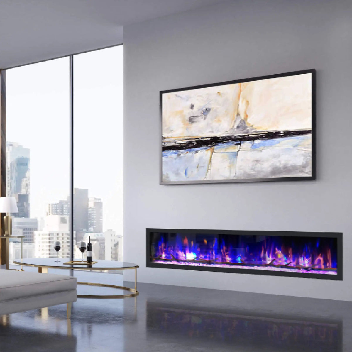 Recessed Linear Electric Fireplace | Dynasty Cascade 82 Inch | Plug-In 120V | Overheat Protection