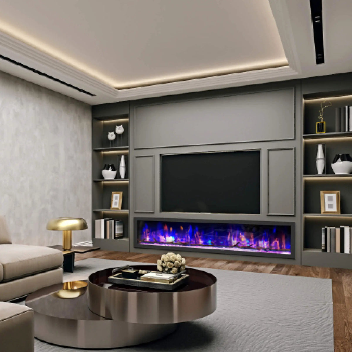 Recessed Linear Electric Fireplace | Dynasty Cascade 82 Inch | Plug-In 120V | Overheat Protection