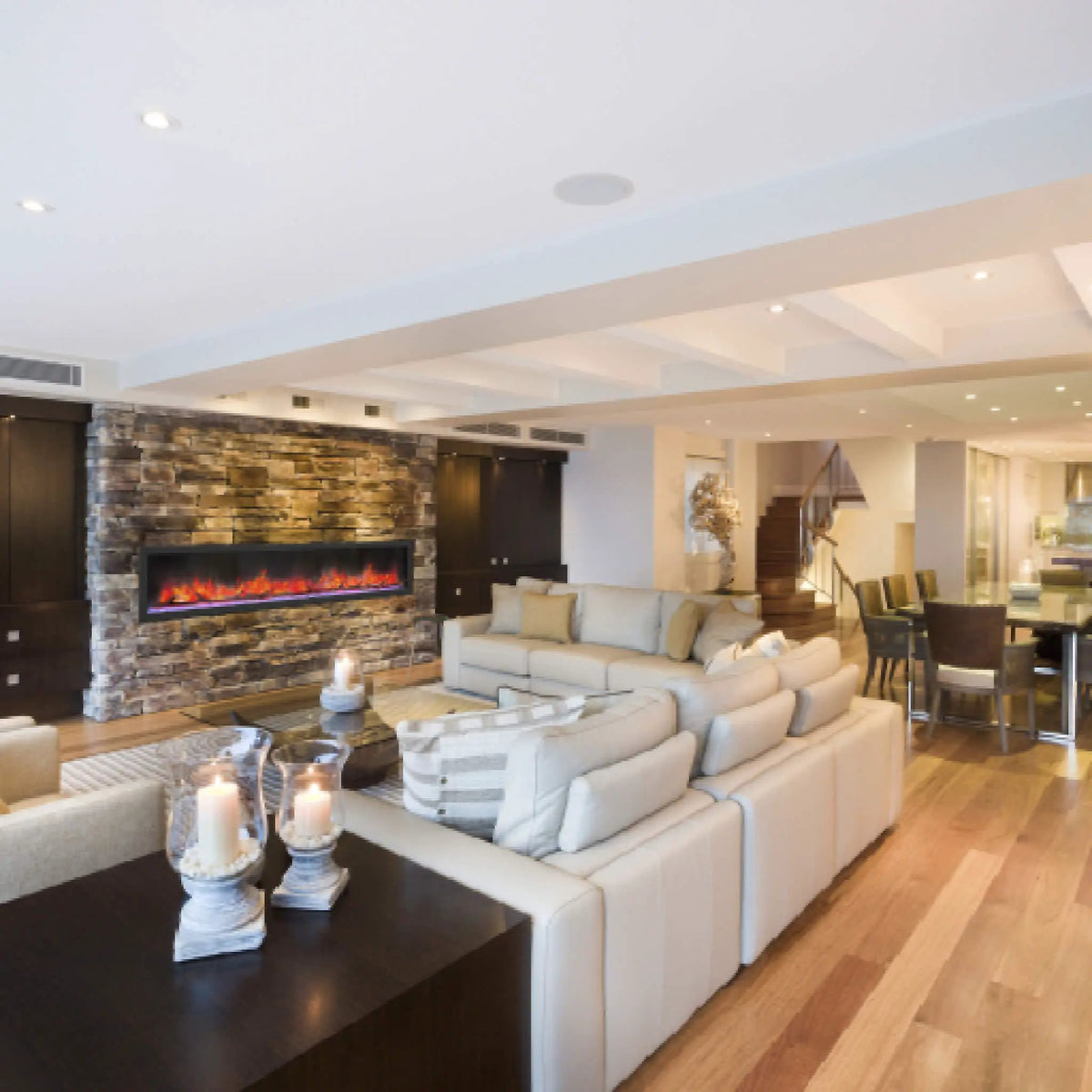 Recessed Linear Electric Fireplace | Dynasty Cascade 82 Inch | Plug-In 120V | Overheat Protection