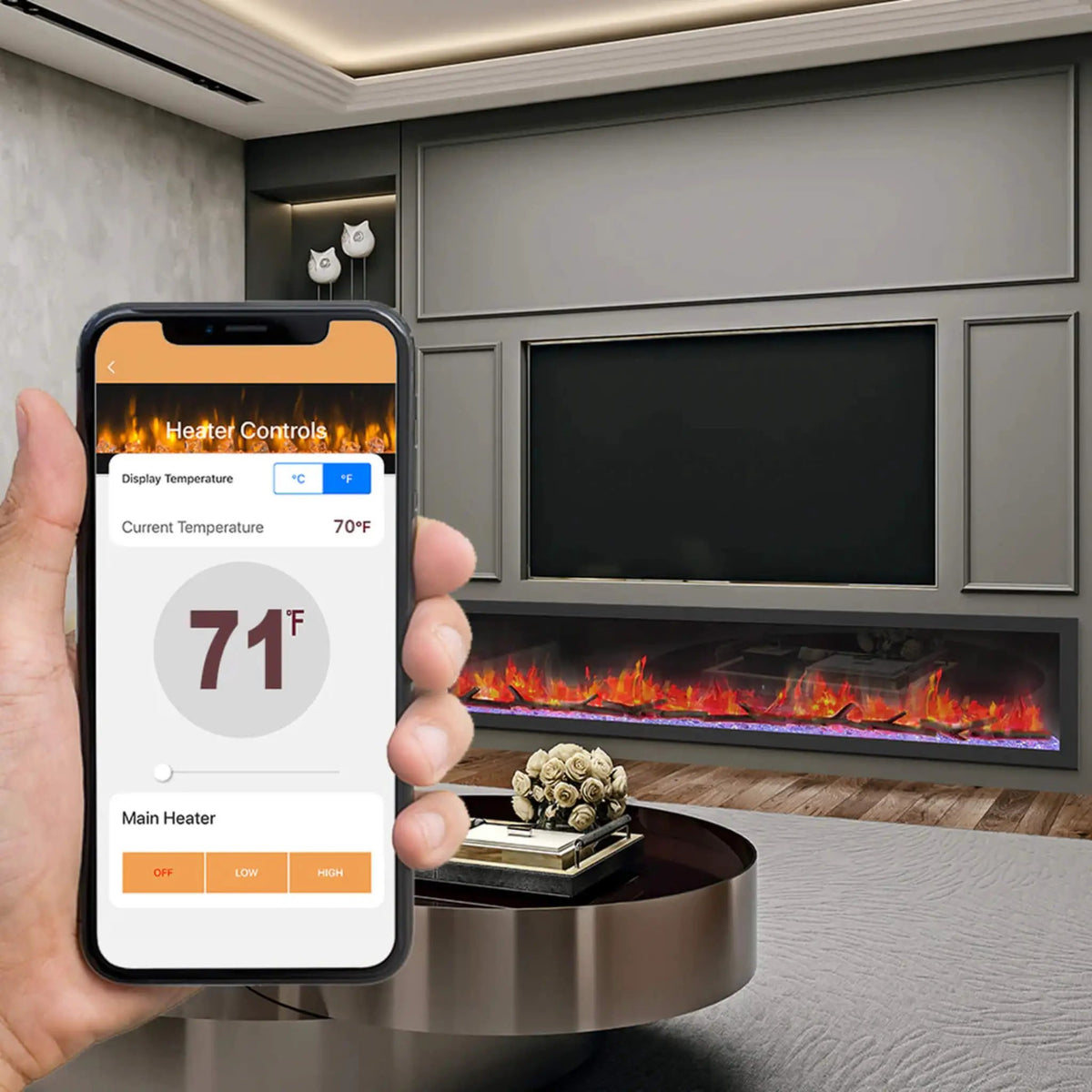 Recessed Linear Electric Fireplace | Dynasty Cascade 82 Inch | Plug-In 120V | Overheat Protection