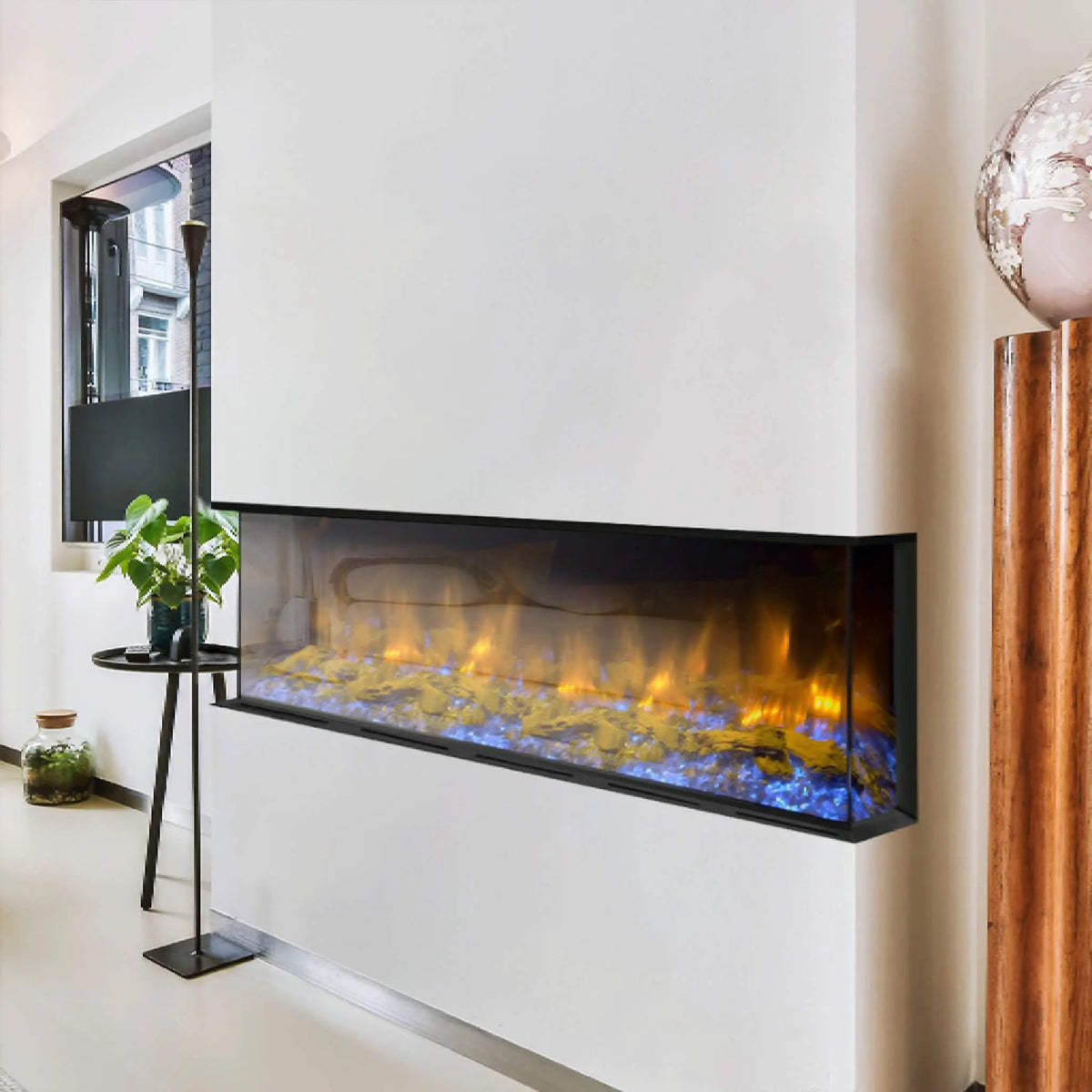 Built-In Smart Electric Fireplace | Dynasty Melody 64 Inch | 3 Sided Glass View | Free App Control