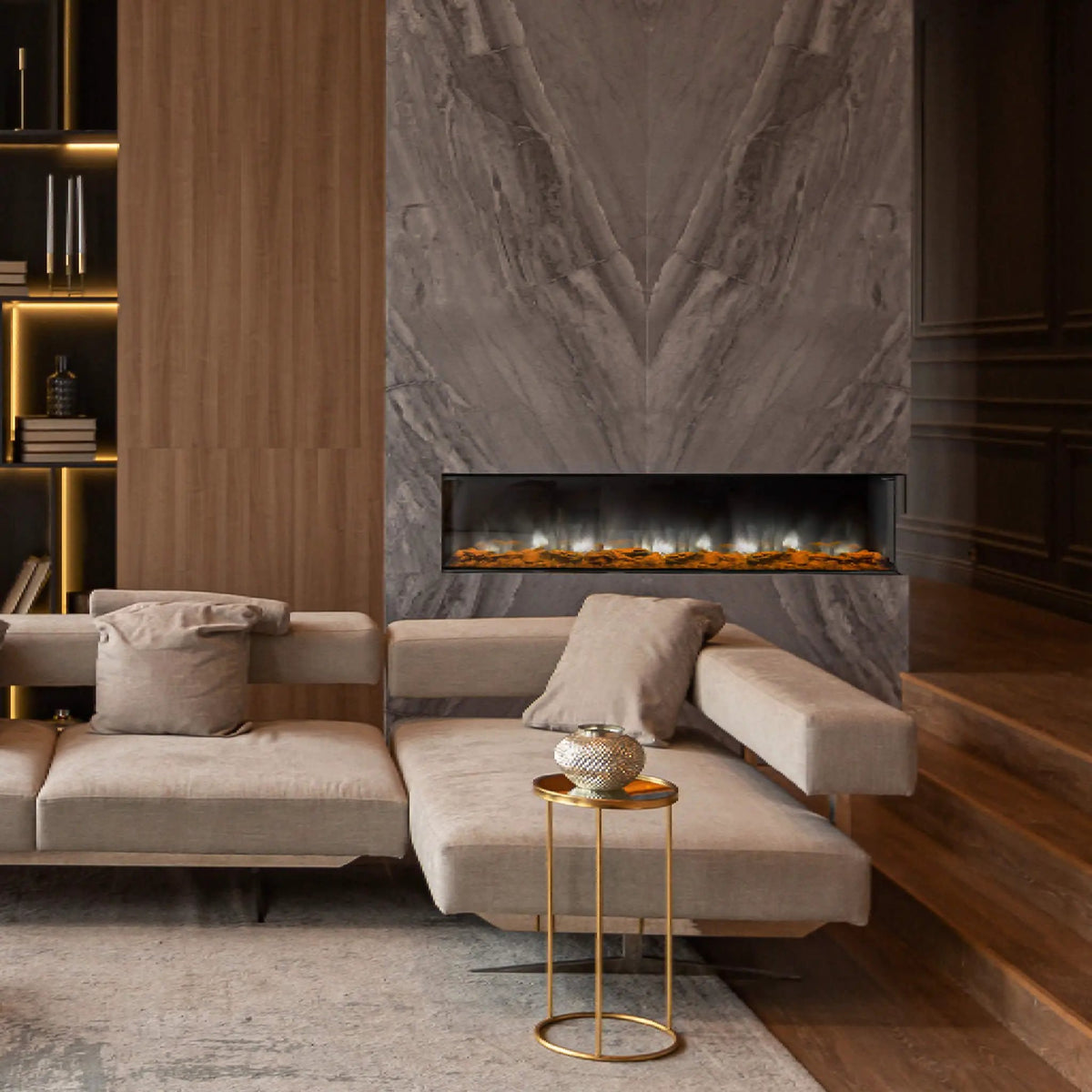 Built-In Smart Electric Fireplace | Dynasty Melody 64 Inch | 3 Sided Glass View | Free App Control