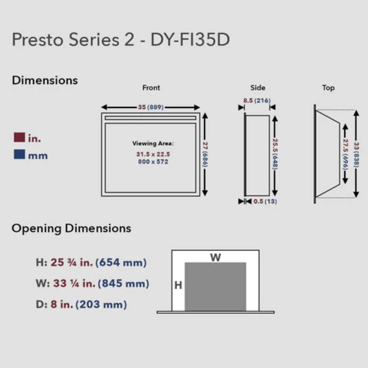 Vent Free Electric Firebox Insert | Dynasty Presto 35 Inch | Remote Control | Zero-Clearance Design