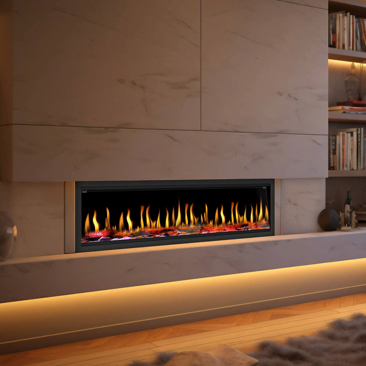 Virtual Linear Electric Fireplace | Dynasty Tempo 63 Inch | Nine Flame Styles | Multifunction Remote