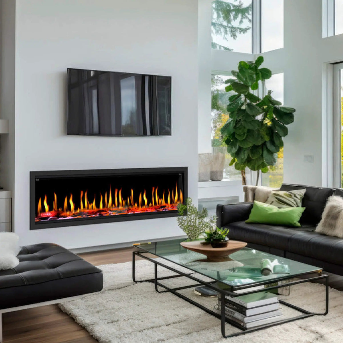 Virtual Linear Electric Fireplace | Dynasty Tempo 63 Inch | Nine Flame Styles | Multifunction Remote