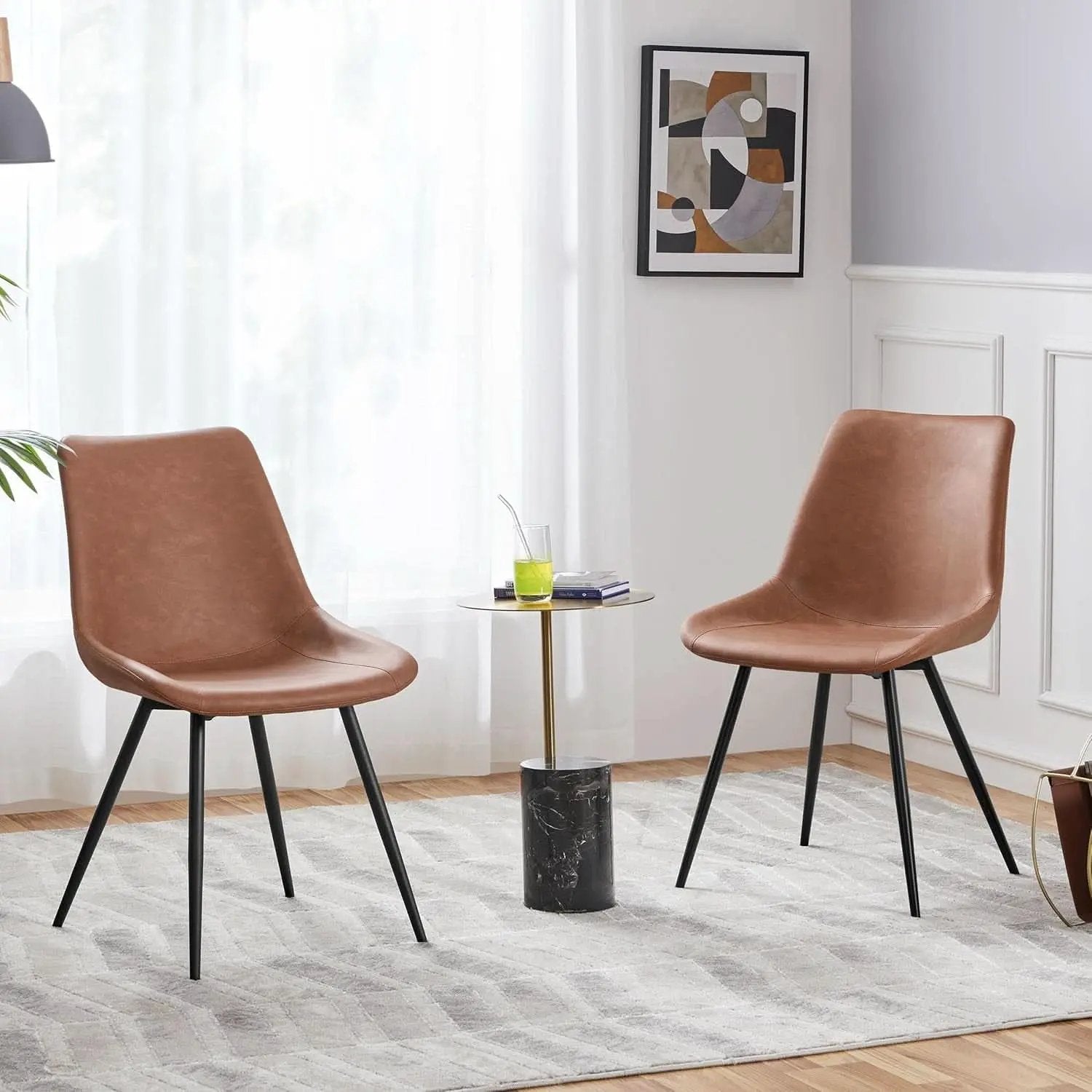 Dining Chairs Set Of 2 Brown Upholstered Faux Leather from PriceLows™