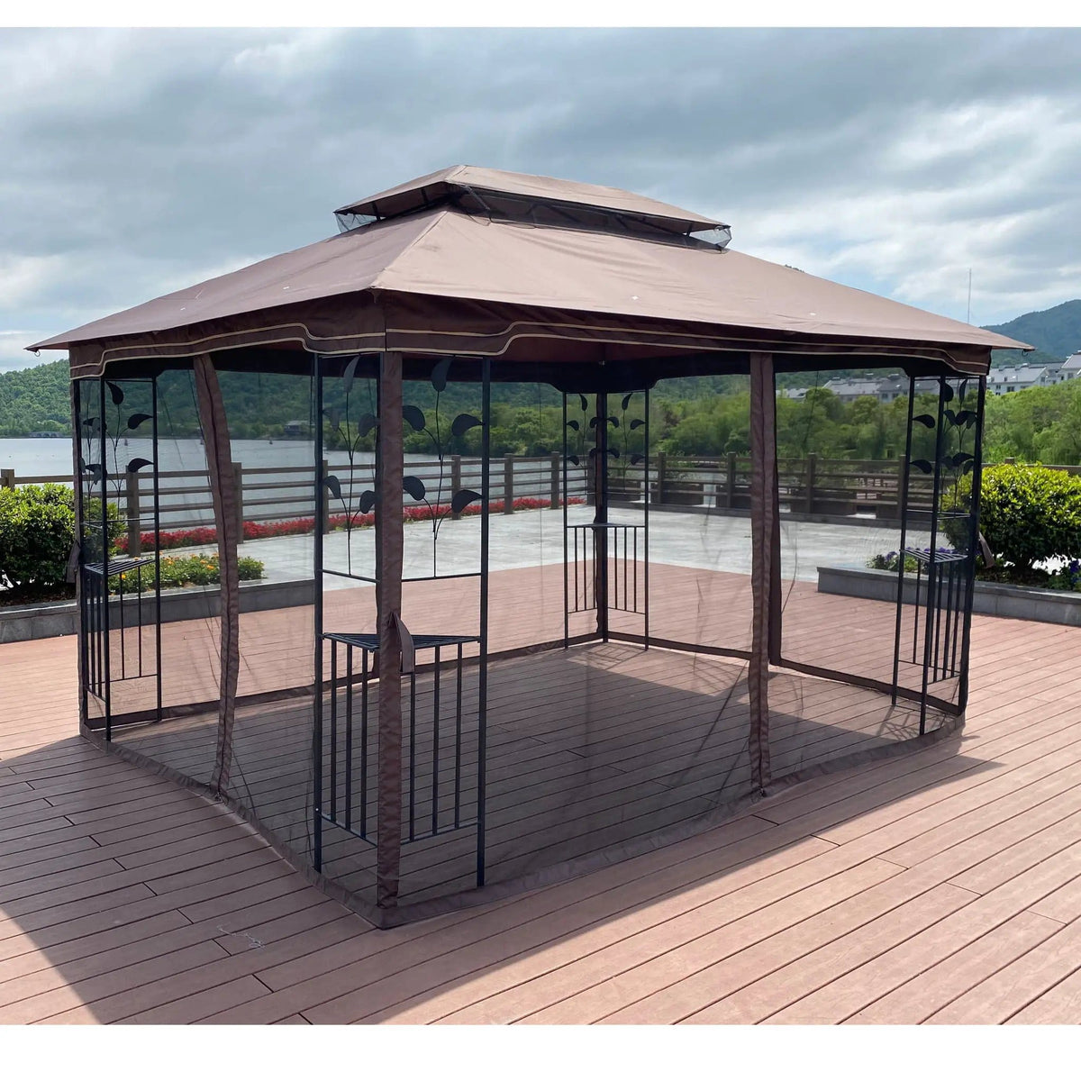 Patio Gazebo Tent With Ventilated Double Roof And Mosquito Net For Backyard Or | 2 Pieces | Steel & Iron | Outdoor Living