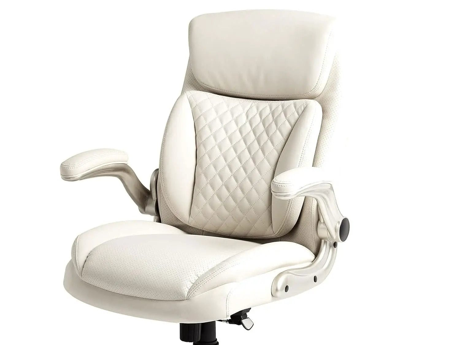 Cream Leather Ergonomic Office Chair With Flip Up Armrests from PriceLows™