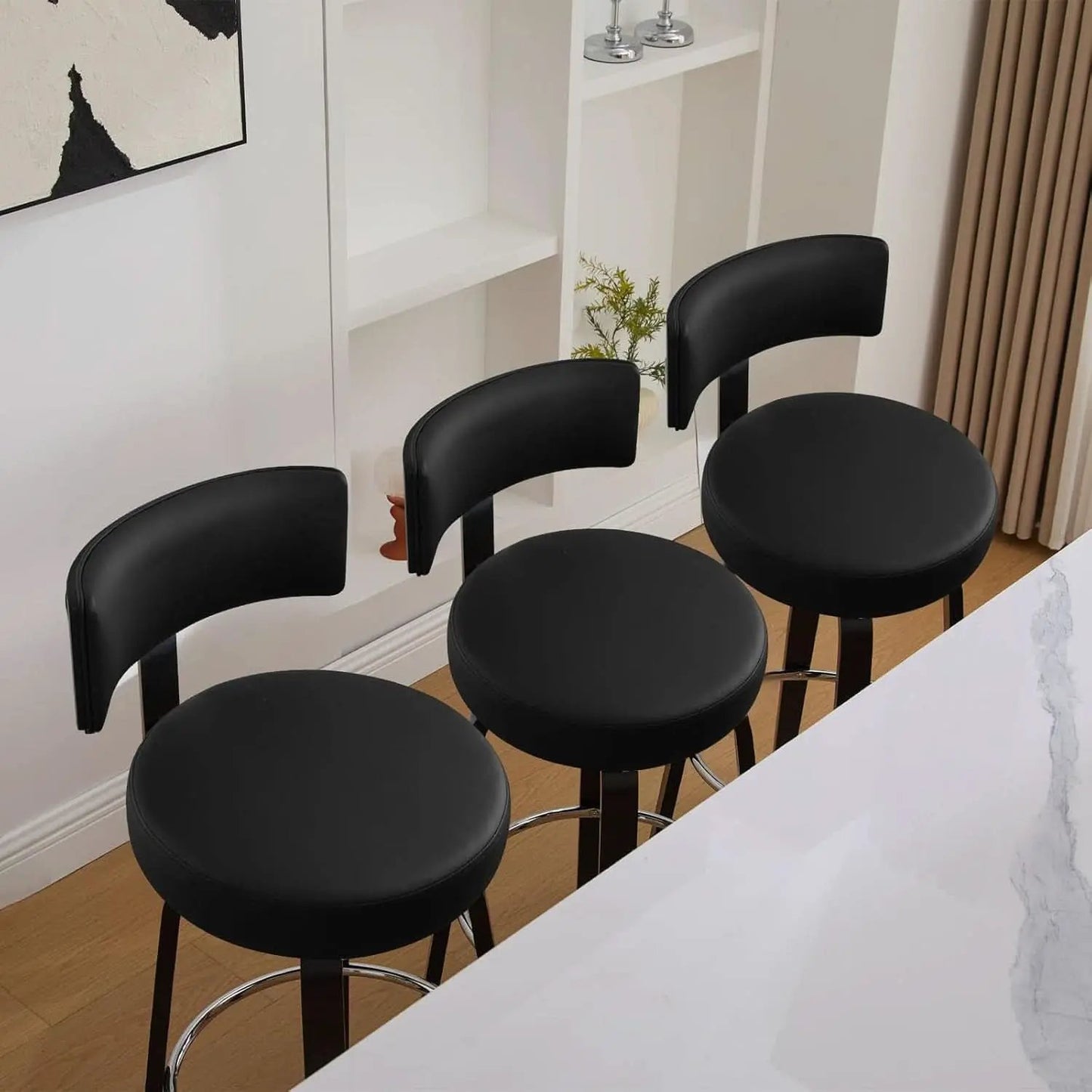 29 Inch Counter Height Black Faux Leather Swivel Bar Stools With Back Set Of 3 from PriceLows™