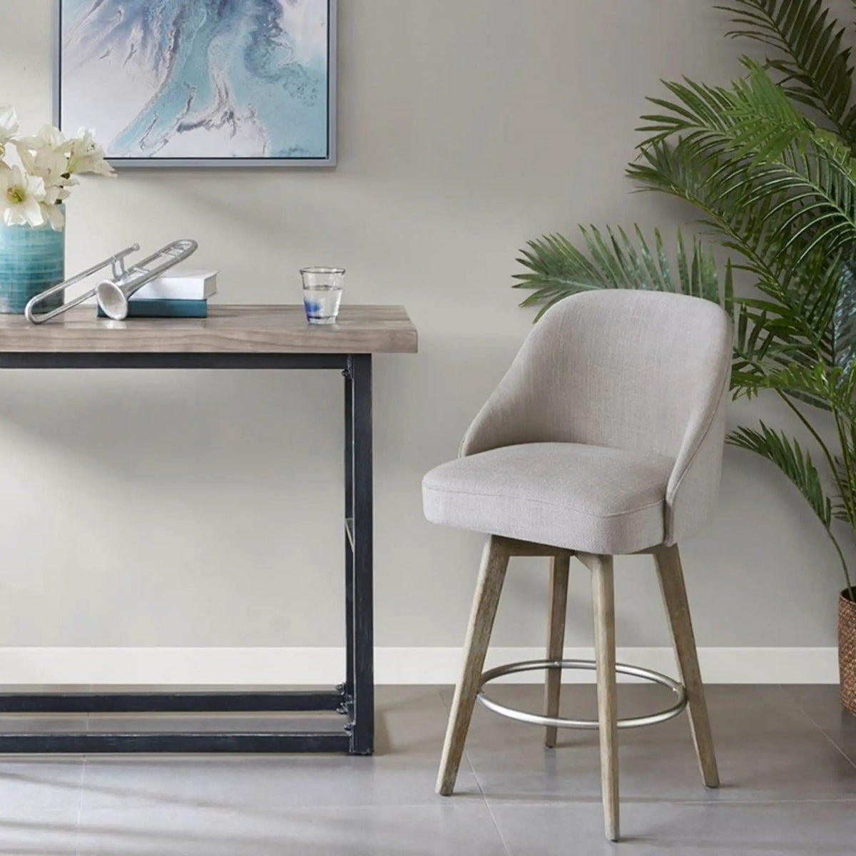 Counter Stool With Swivel Seat Counter Height (24"-27") | 2 Pieces | Solid Wood & Fabric | Home