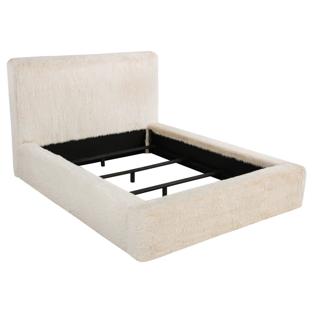 Rebecca Faux Fur Upholstered Queen Bed | 73.25 x 93.75 x 48.5 in | Engineered Wood & Plywood | Cream
