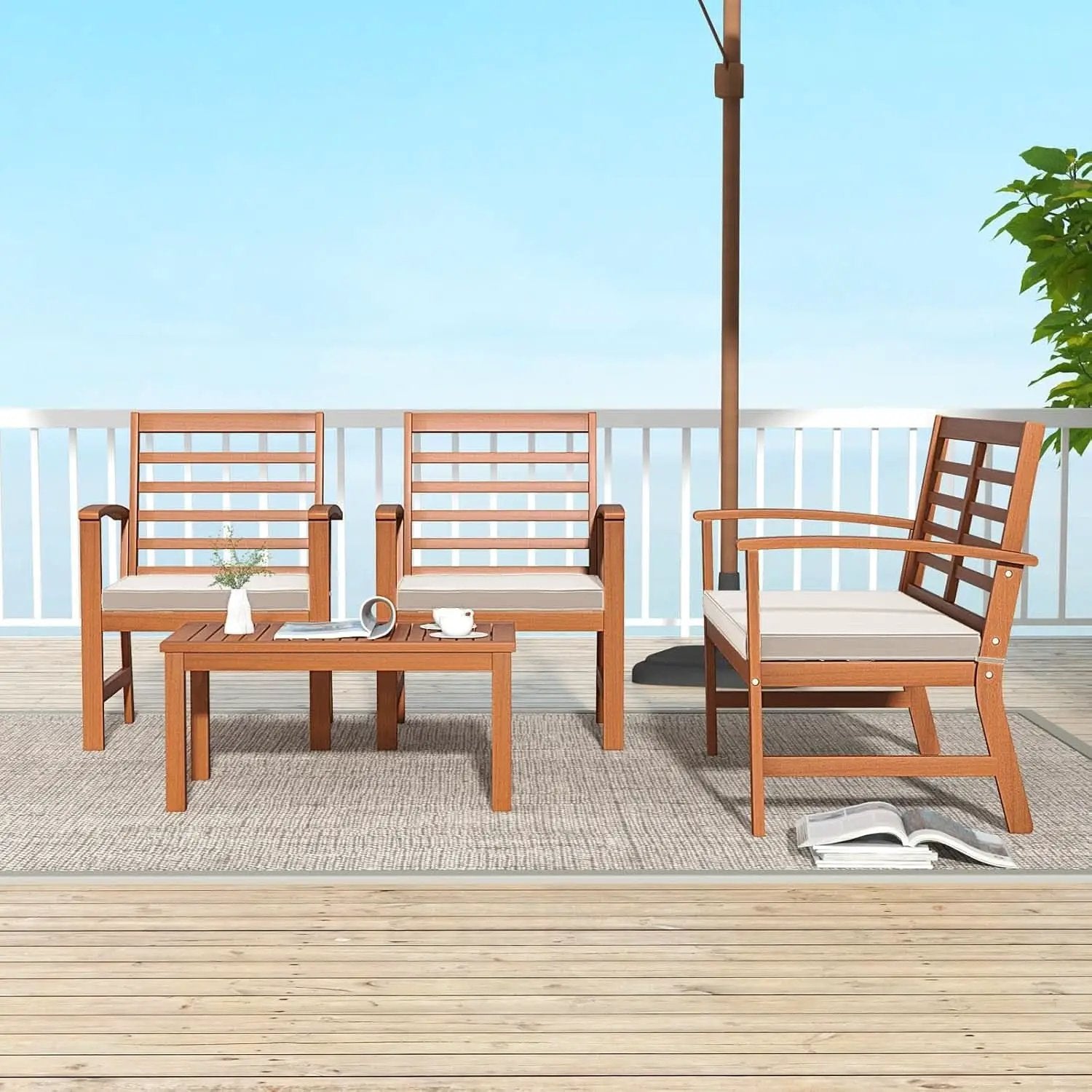 Acacia Wood Outdoor Conversation Set With Cushions White from PriceLows™