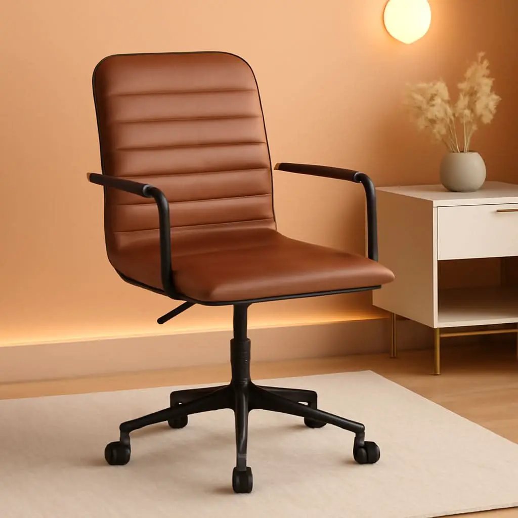Saddle Brown Faux Leather Swivel Task Chair With Armrests from PriceLows™