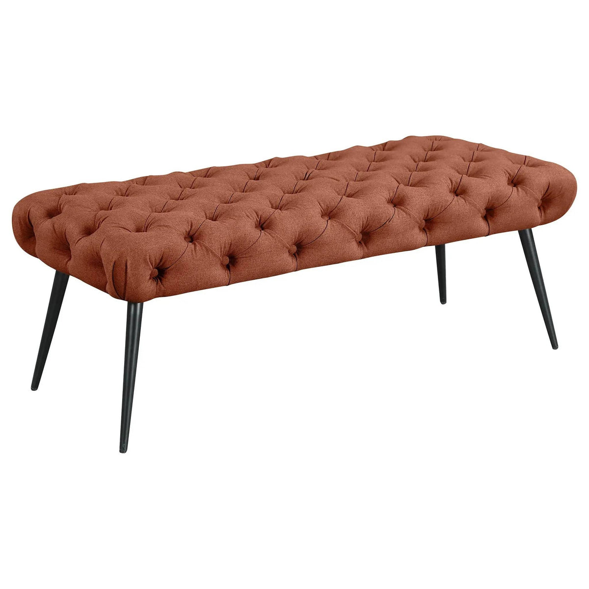 Ella Upholstered Tufted Bench Metal Legs Rust | 47 x 20 x 18 in | Metal | Living Room