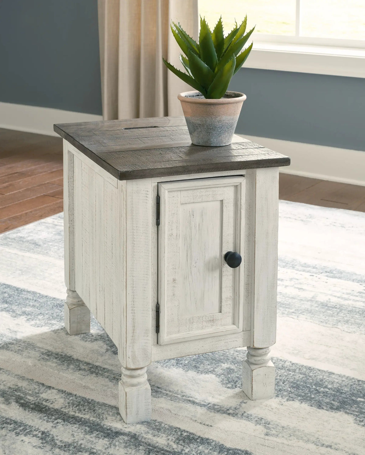 Havalance Chairside End Table | White And Gray | Adjustable Shelf | 96 Inch Cord