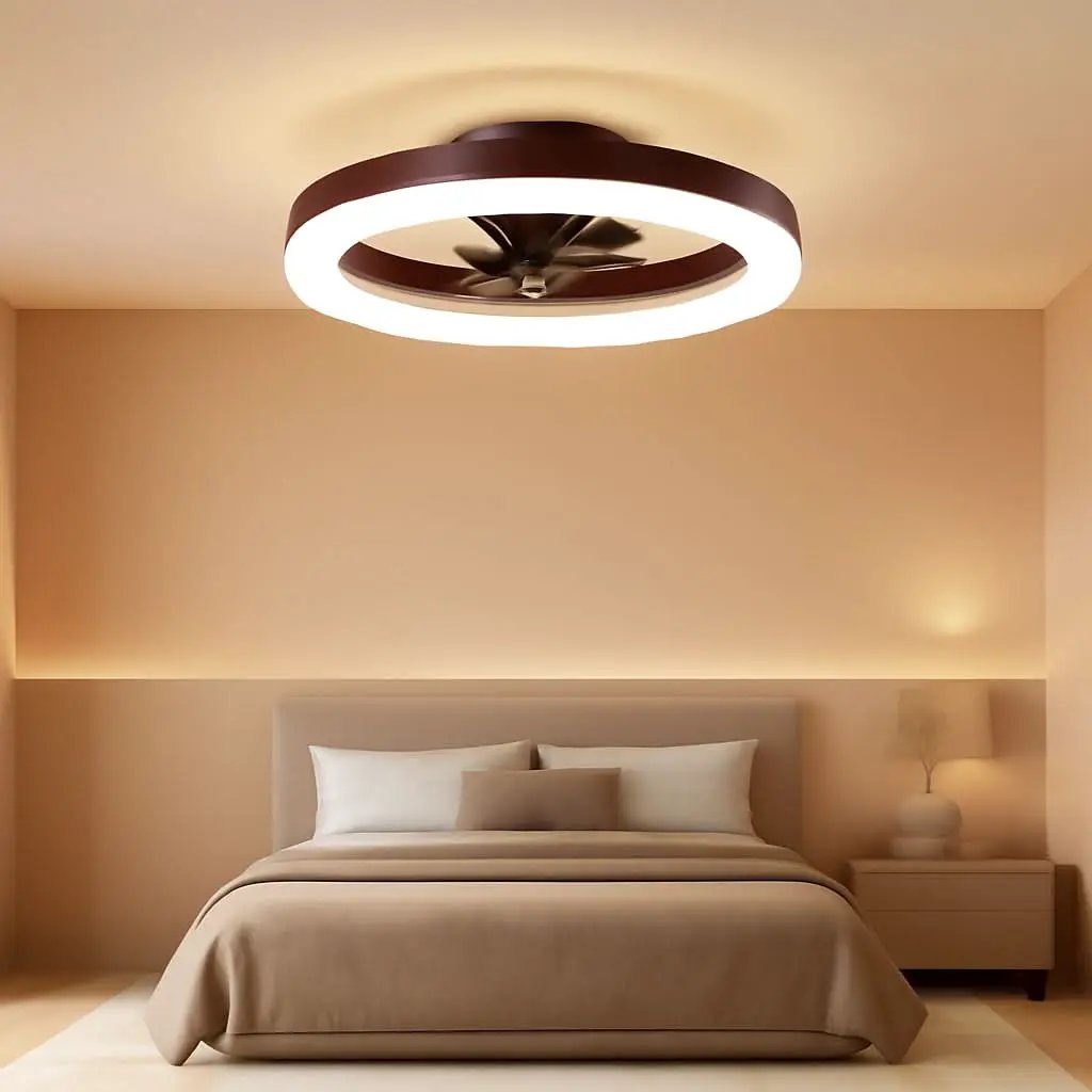Brown Flush Mount Bladeless Fan Light With Dimmable LED from PriceLows™