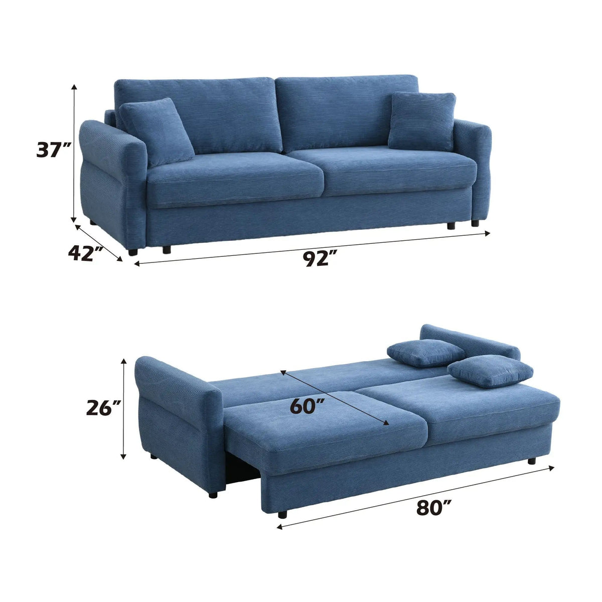 Haran Pull Out Sleeper Sofa With Storage | 2 Pieces | Fabric | Living Room