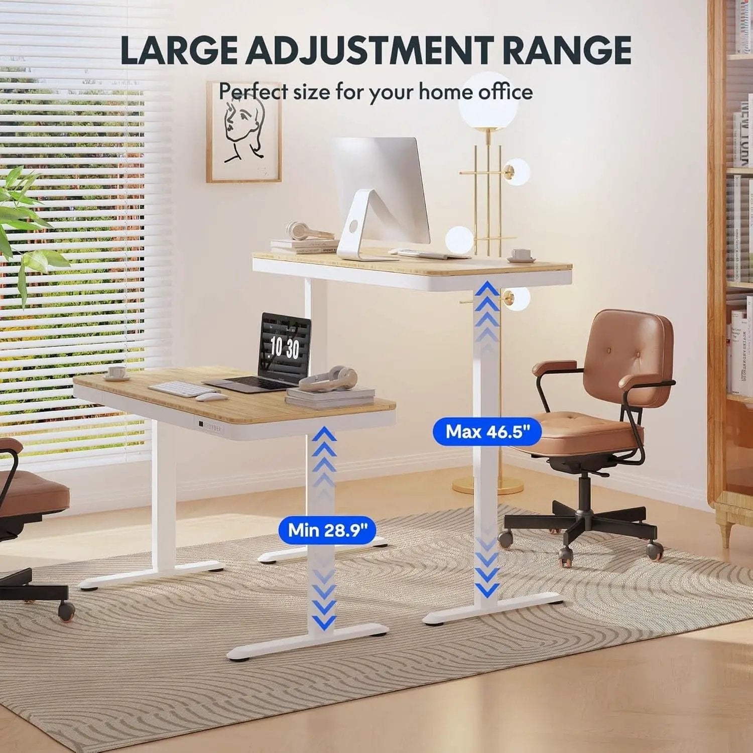 Electric Standing Desk USB Ports And Drawer Bamboo White from PriceLows™