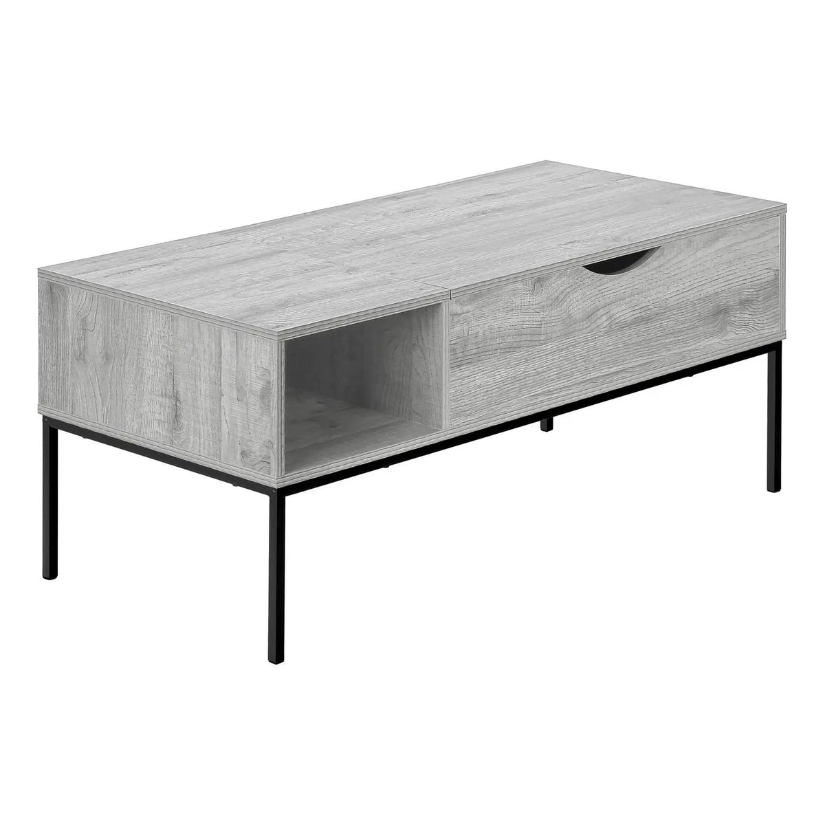 Rectangular Lift-Top Coffee Table | 42 Inch Width | Hinged Adjustable Top | Open Shelf