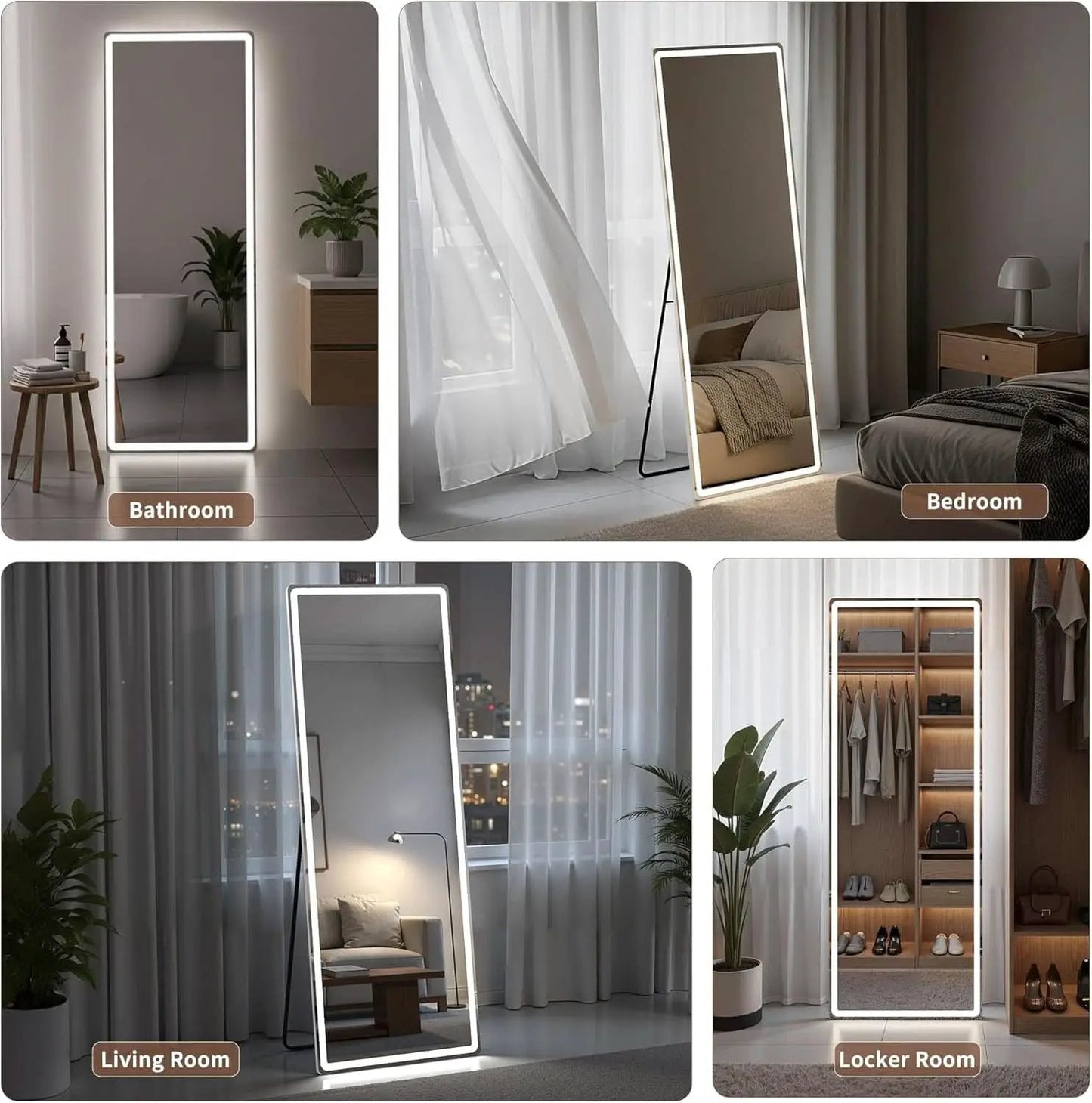 64 Inch Full Length Mirror With LED Lights Aluminum Frame 3 Color Temperatures from PriceLows™
