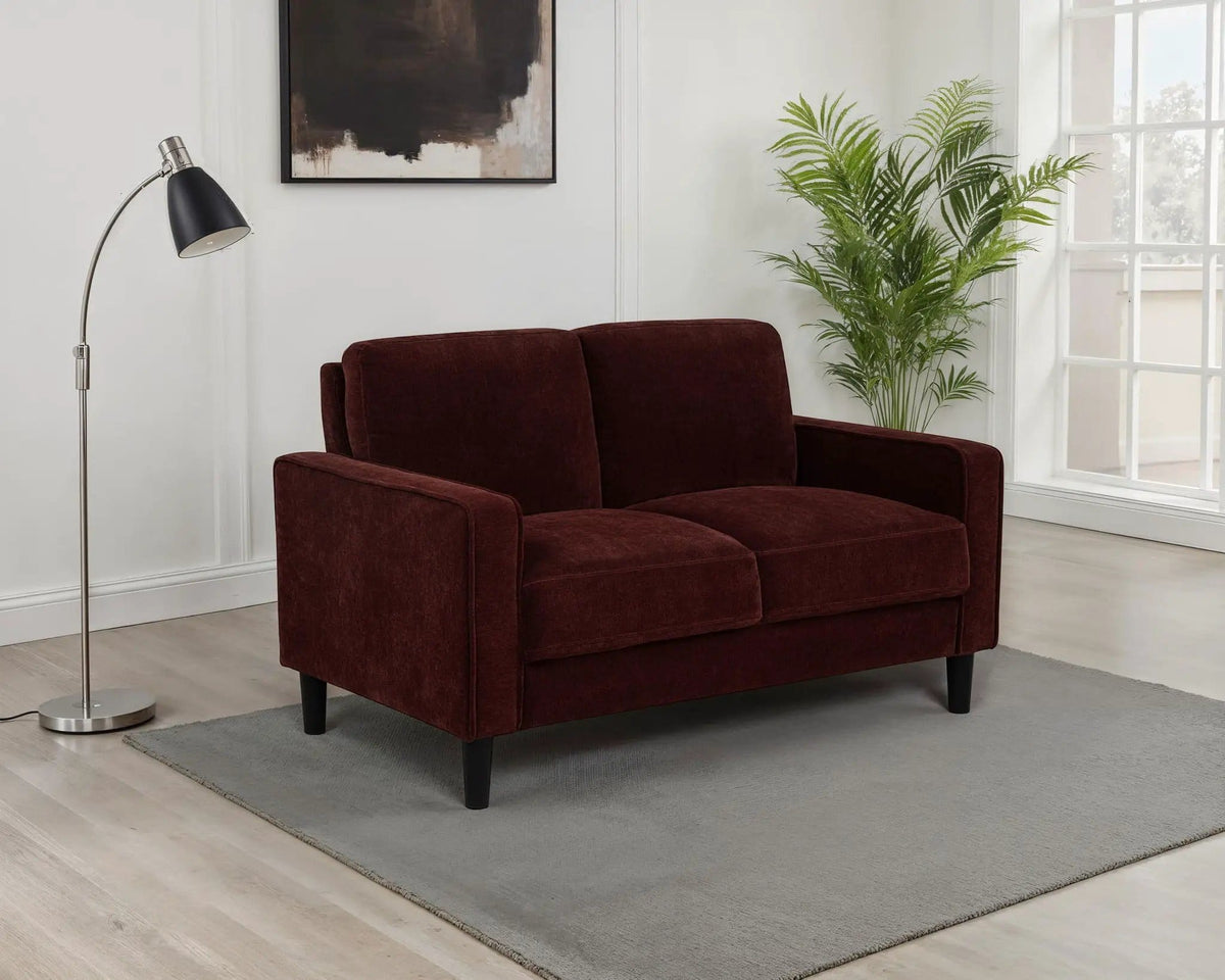 Ruth Fabric Upholstered Track Arm Loveseat Rust | 54.25 x 31.5 x 33.5 in | Fabric | Red