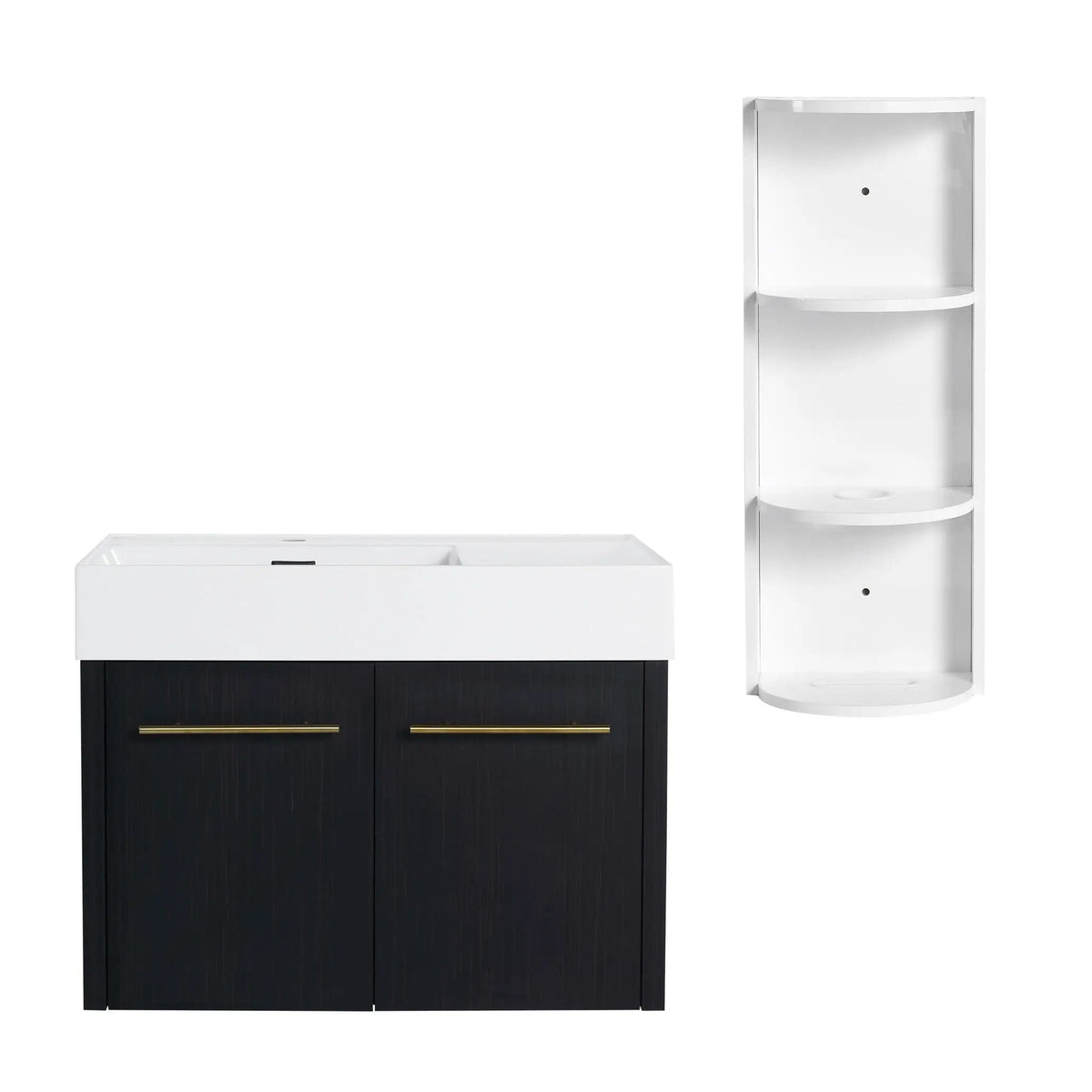 Modern Wall Mounted Bathroom Vanity With Resin Sink And Storage Rack | 2 Pieces | Stainless Steel & Plywood | Bathroom