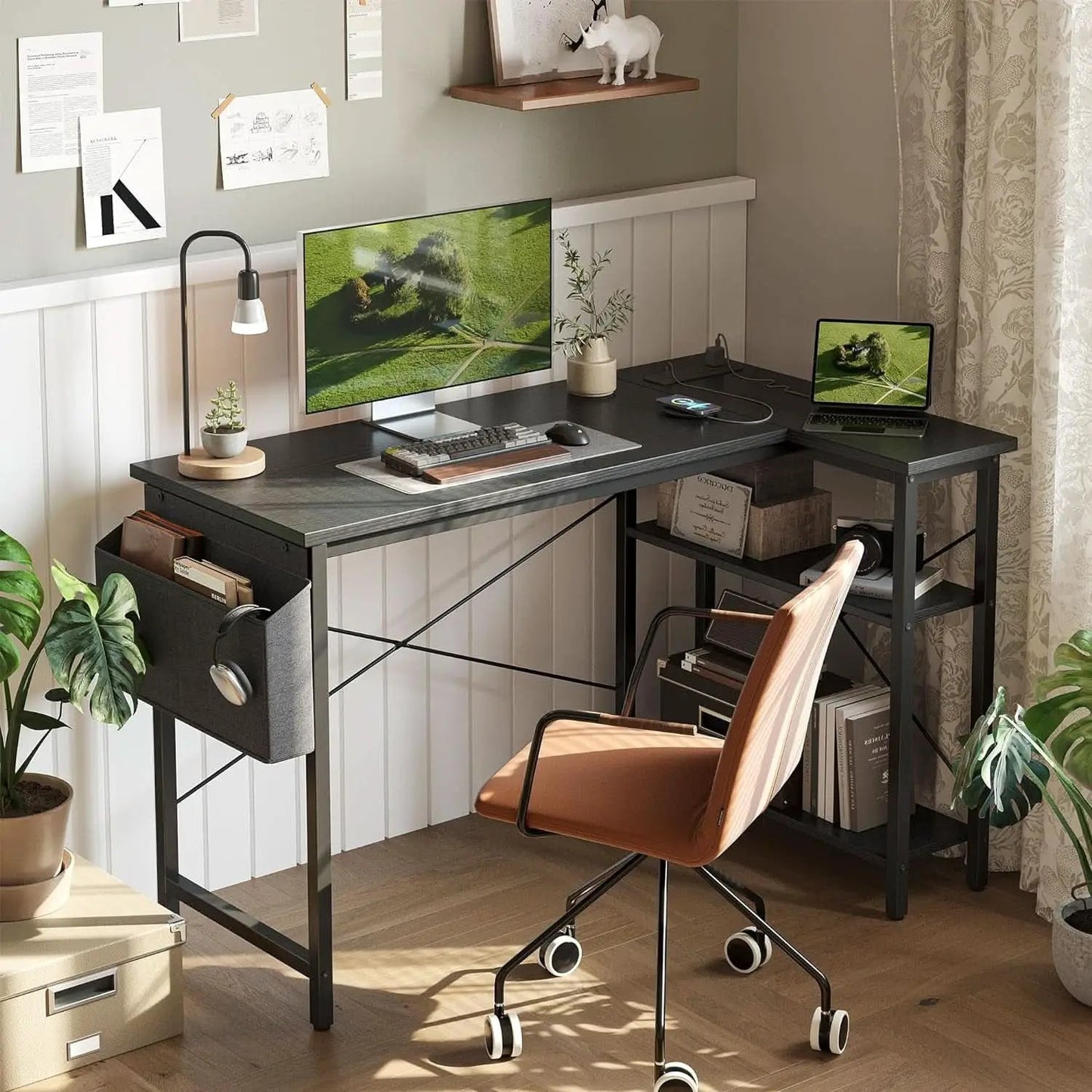 L Shaped Computer Desk With Power Outlets 47 Inch Corner from PriceLows™