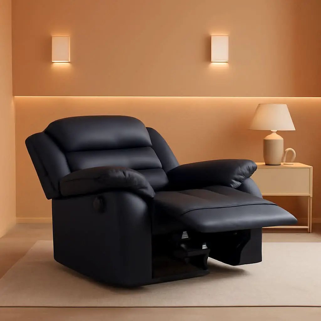 Black Bonded Leather Recliner With Overstuffed Arm And Back from PriceLows™