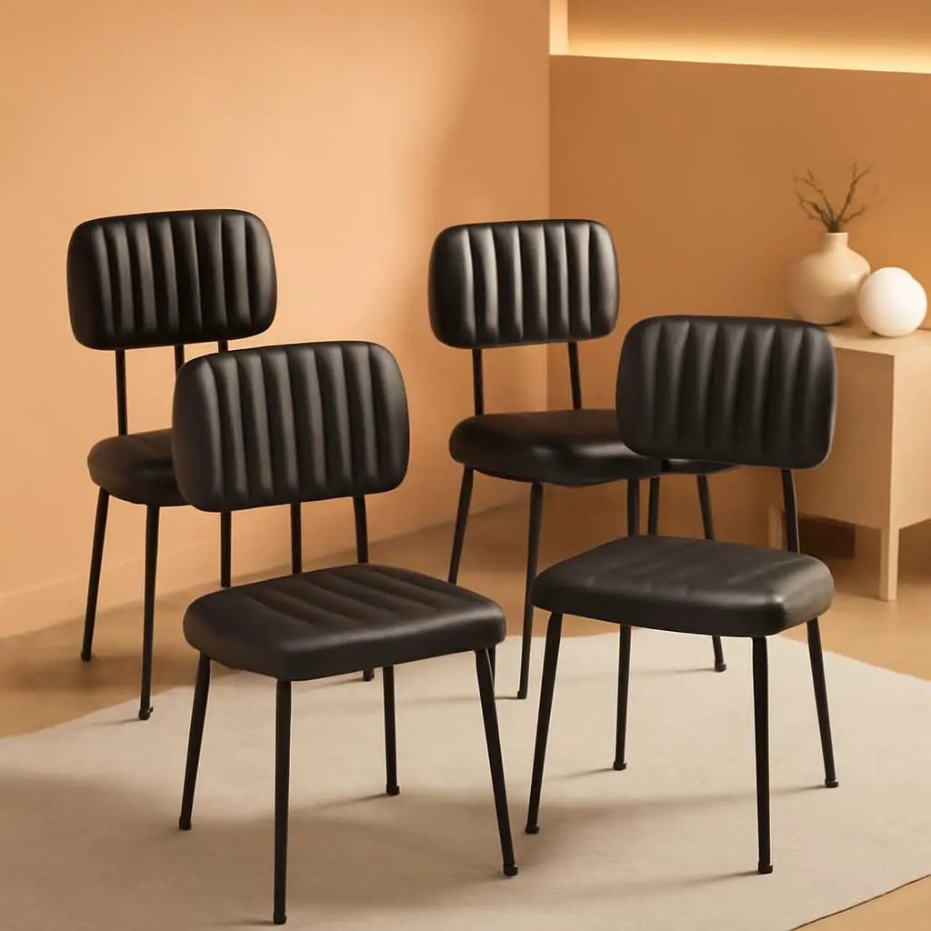 Dining Chairs Set Of 4 Black Faux Leather Seats Mid Century from PriceLows™