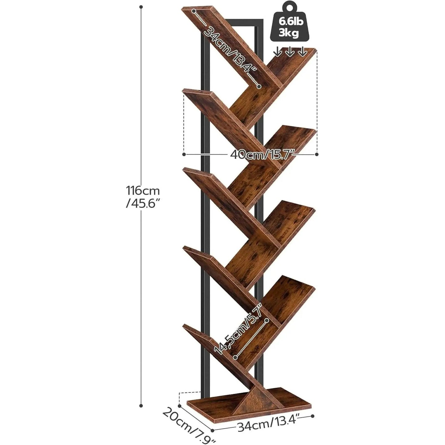 Tree Bookshelf 9 Tier Rustic Brown Living Room Bookcase from PriceLows™