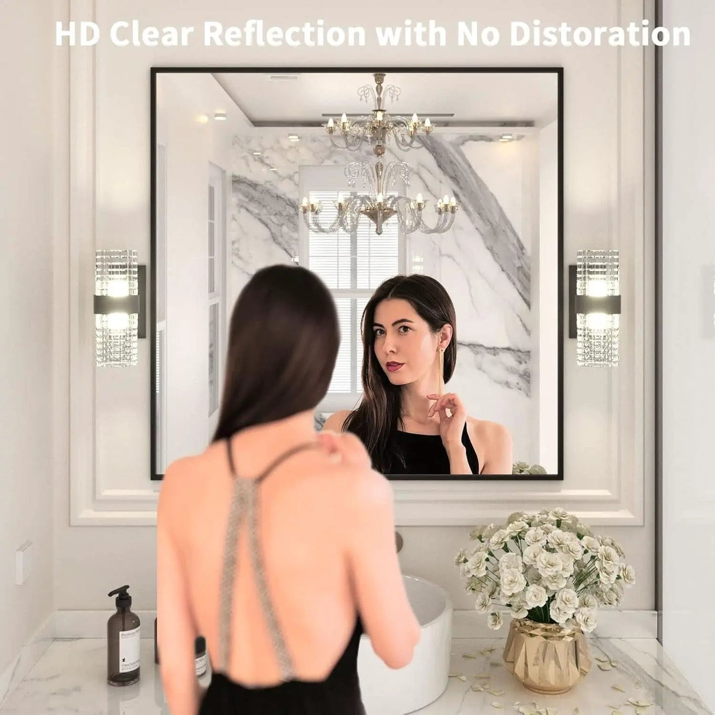 36 Inch Black Rectangle Bathroom Mirror With Tempered Glass from PriceLows™