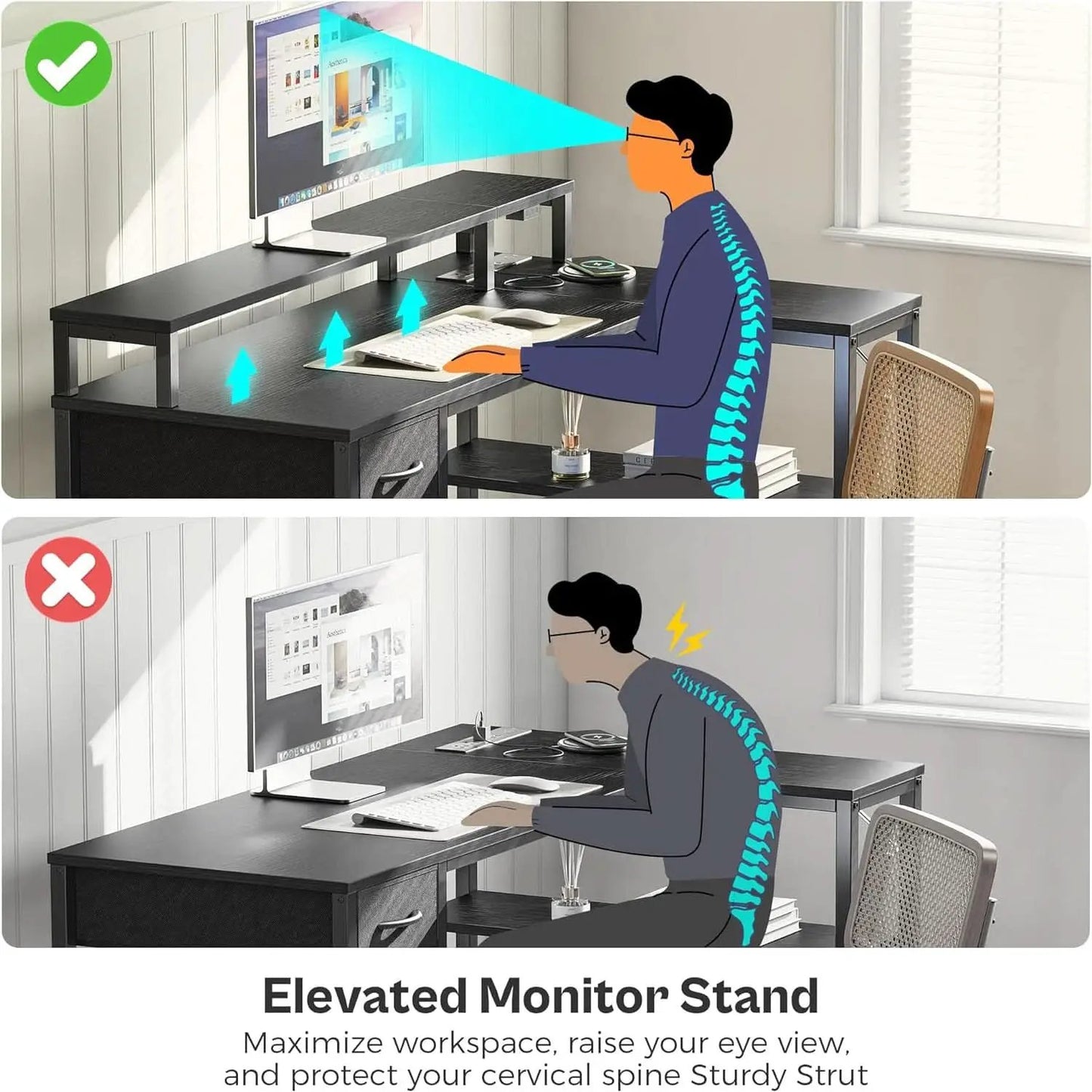 47 Inch L Shaped Desk With LED Lighting And Power Outlets from PriceLows™